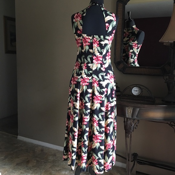 🌸HIBISCUS PRINT FLOWY MIDI DRESS RJ Stevens Sz 8 - Picture 6 of 7
